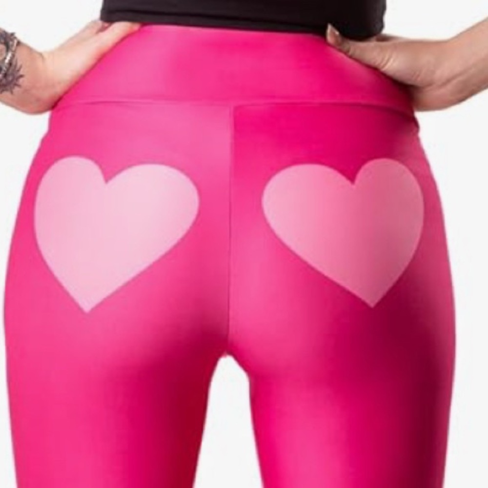 Pink heart butt barbie leggings yoga gym fitness pants workout rave festival